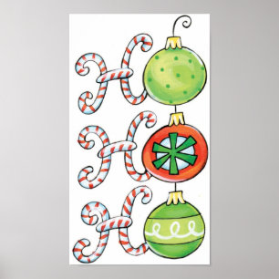 Poster Joli Noël Ho Ho Ho, Sucres de canne Ornements