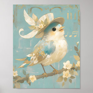 Poster Joli oiseau chantant, art de Noël à l'aquarelle vi