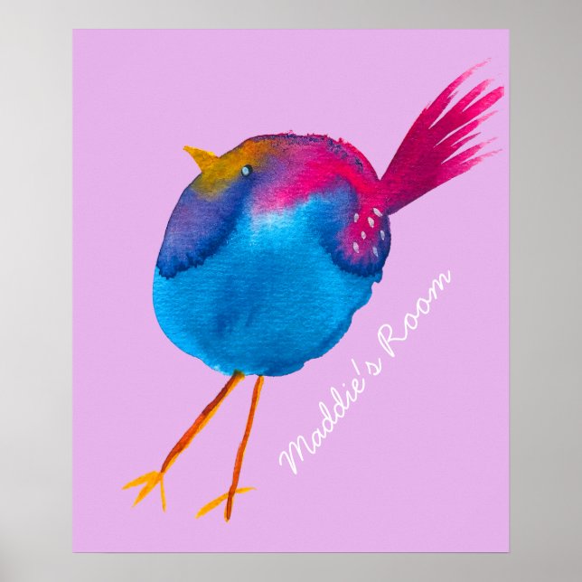 Poster Joli oiseau rose et bleu (Devant)