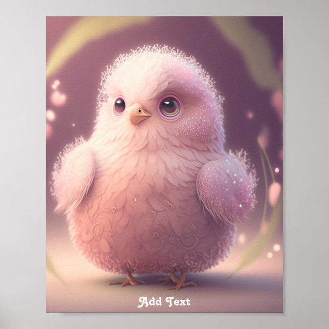 Poster Joli Oiseau Rose Fluffy Fantaisiste sur Mesure pou (Devant)