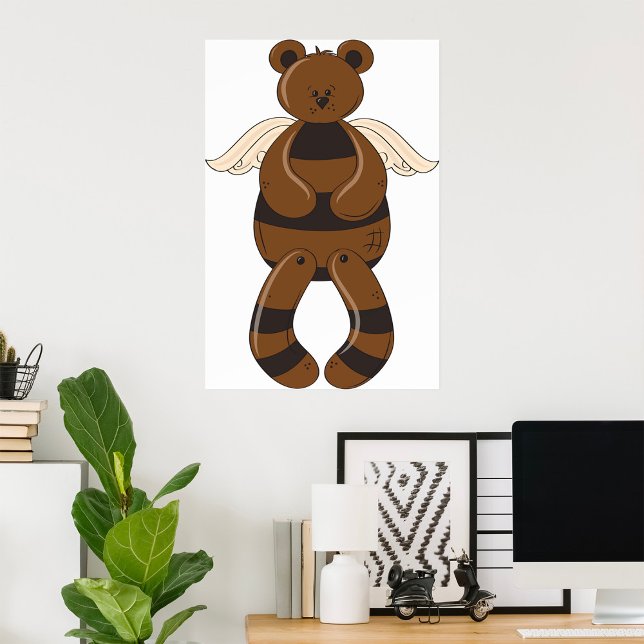 Poster Joli ours en peluche marron avec des ailes d'ange (Créateur téléchargé)