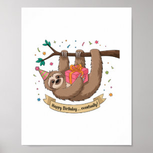 Poster Joli Paresseux Drôle Joyeux Anniversaire