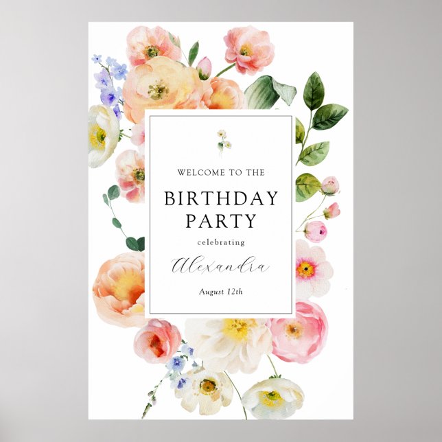 Poster Joli Pastel Floral Bienvenue Anniversaire (Devant)
