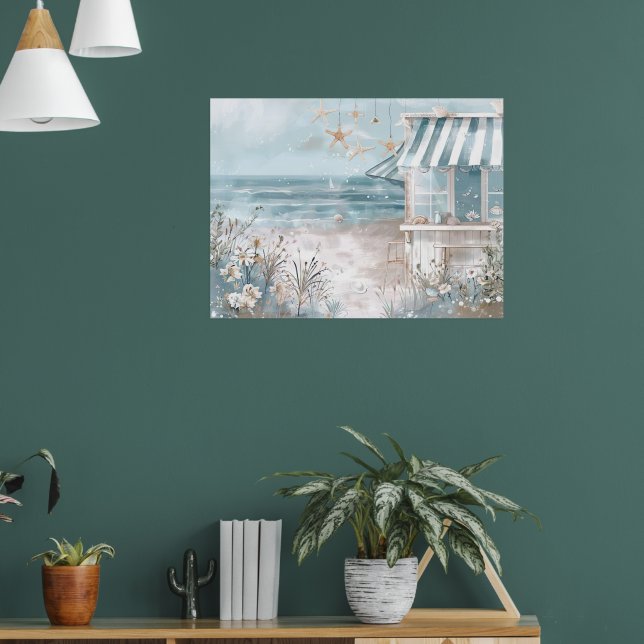 Poster joli paysage de plage illustration aquarelle style (Salon 1)