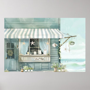 Poster joli paysage de plage illustration aquarelle style
