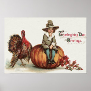 Poster Joli pèlerin Turquie Citrouille Feuilles d'automne