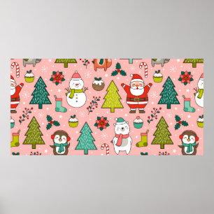 Poster Joli personnage de dessin animé, pins et Noël e