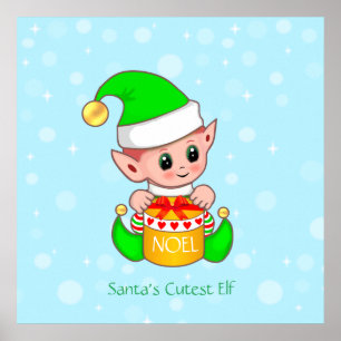 Poster Joli petit aide du Père Noël de Noël