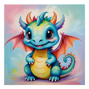 Poster Joli petit dragon bleu