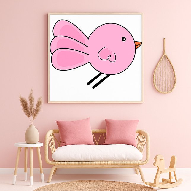 Poster Joli Petit Oiseau Rose (Créateur téléchargé)