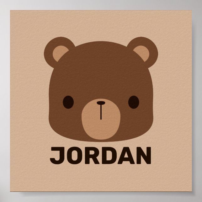 Poster Joli Petit Ours Brun avec Nom Personnalisé (Devant)