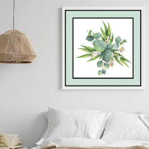 Poster Joli Plante Floral Lignes noires Bordure vert pâle