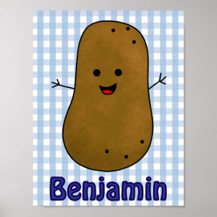 Poster Joli pomme de terre à carreaux bleus personnalisé