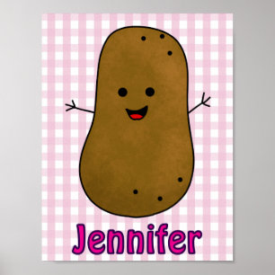 Poster Joli pomme de terre heureux à carreaux roses perso