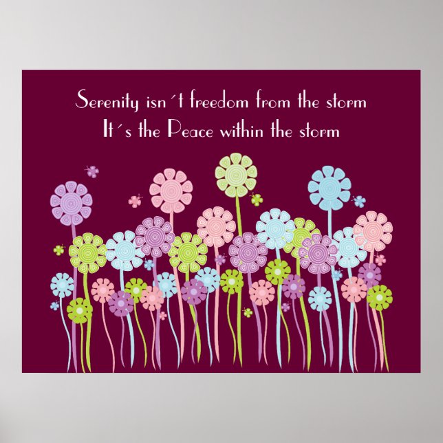 Poster Joli Retro Serenity Flowers & Papillons (Devant)