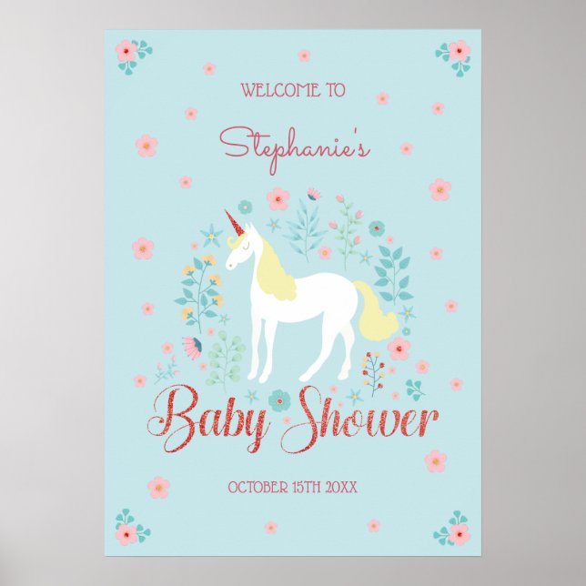 Poster Joli Rose de Parties scintillant de Baby shower d' (Devant)