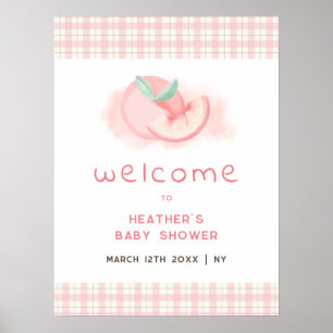 Poster Joli Rose En vichy Peach Baby shower Bienvenue