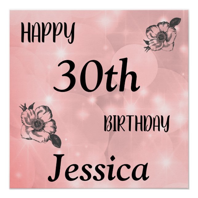 Poster Joli rose pétillant Joyeux 30e anniversaire (Devant)