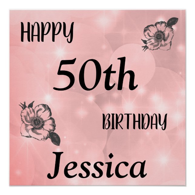Poster Joli rose pétillant Joyeux 50e anniversaire (Devant)