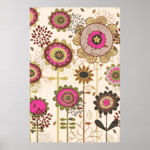 Poster Joli rose rétro, motif floral marron personnalisé