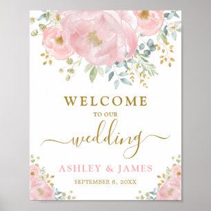 Poster Joli rose rose or rose Mariage Floral Bienvenue