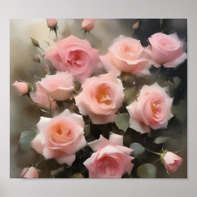 Poster Joli rose roses aquarelle peinture (Devant)