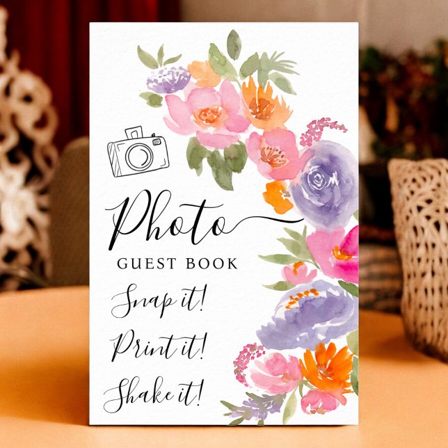 Poster Joli rose violet fleuri photo invité graduation (Pretty pink purple floral photo guest graduation poster)