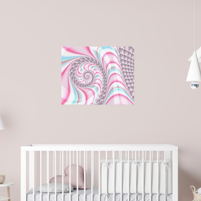 Poster Joli Spirale Fractal Rose Bleu Pastel (Pépinière 2)