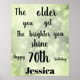 Poster Joli vert étincelant 70e anniversaire Nom