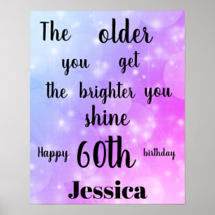 Poster Joli violet mousseux 60e anniversaire Nom