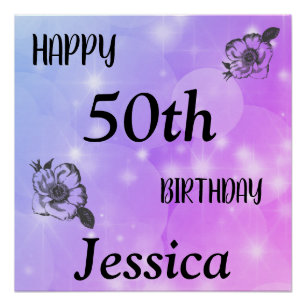 Poster Joli violet pétillant Joyeux 50e anniversaire