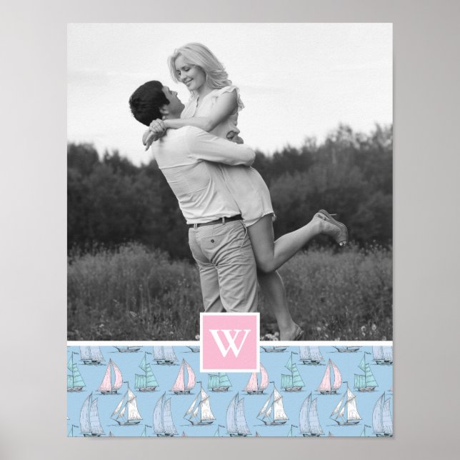 Poster Joli voilier | Photo avec monogramme | Monogramme (Devant)