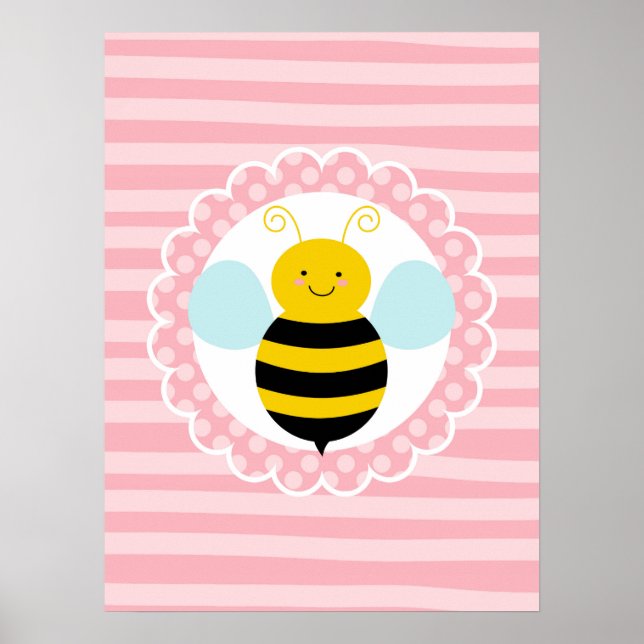 Poster Jolie abeille à bourdons - Rose jaune (Devant)