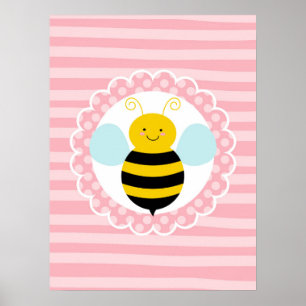 Poster Jolie abeille à miel - Rose Jaune