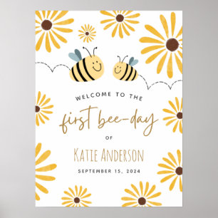 Poster Jolie abeille jaune tournesol premier bee-day Bien
