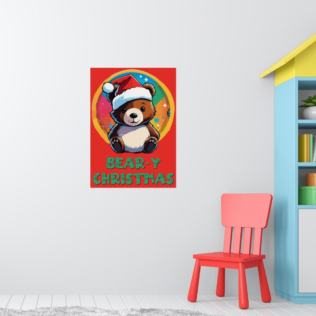 Poster Jolie adorable Kawaii Chibi Ours de Noël (Pépinière 1)