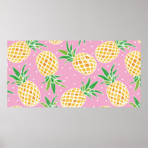 Poster Jolie ananas sur grunge rose pois backgro