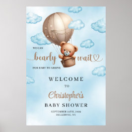 Poster Jolie aquarelle brun ours en peluche montgolfière