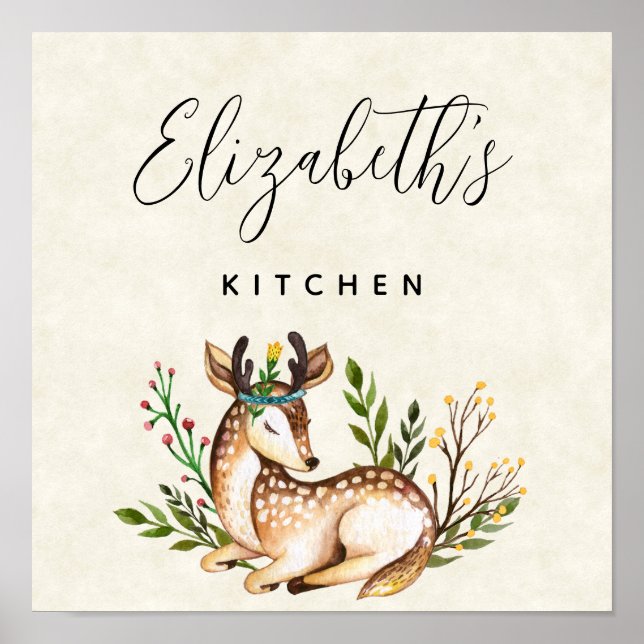 Poster Jolie aquarelle Deer Boho Business Kitchen (Devant)