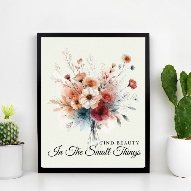 Poster Jolie aquarelle Floral Inspiration Citation (Pretty Watercolor Floral Inspirational Quote Poster for Home or Office)