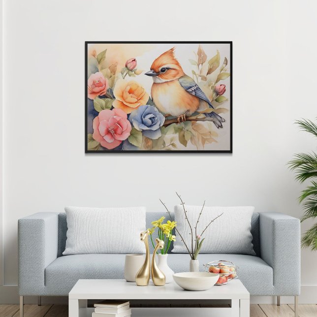 Poster Jolie Aquarelle Oiseau Fleur Art Cadeau (Créateur téléchargé)