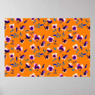Poster Jolie aquarelle pivoine violet fleurs et