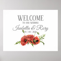 Jolie aquarelle Rouge Poppies Mariages Bienvenue