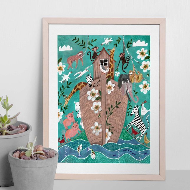 Poster Jolie arche de Noé enfants bleu turquoise pour enf (Créateur téléchargé)