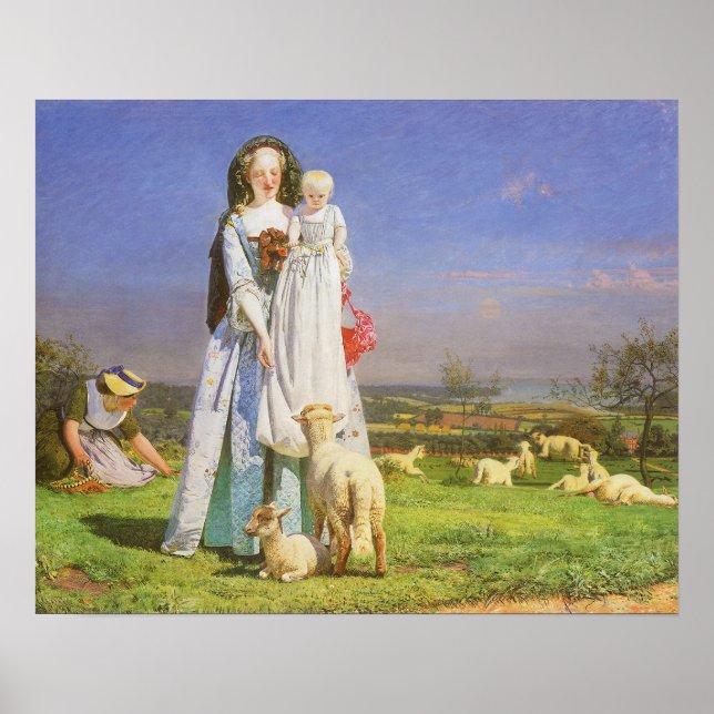 Poster Jolie Baa Lambs par Ford Madox Brown (Devant)