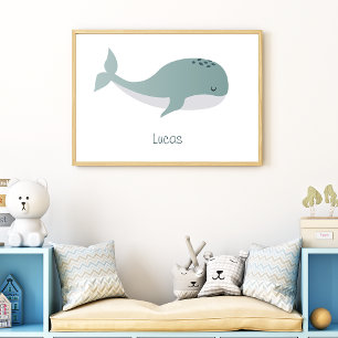 Poster Jolie baleine bleue avec un nom personnalisé pour 