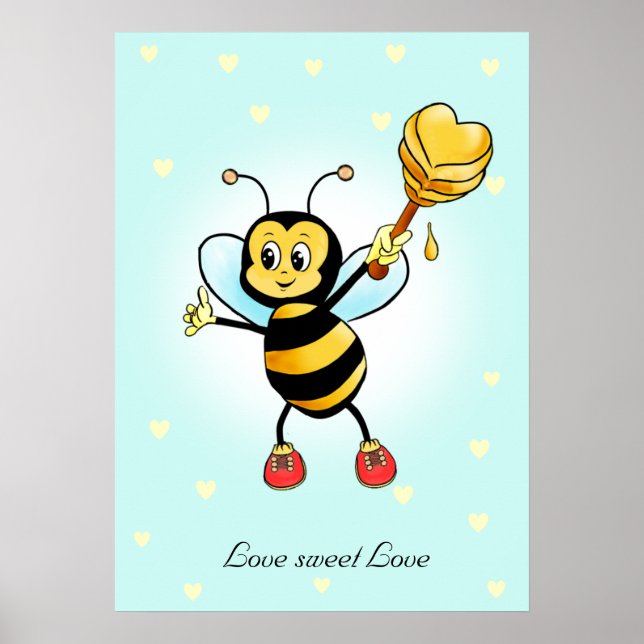 Poster Jolie Bumble Bee & Honeycomb avec Coeur Post (Devant)
