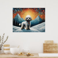Jolie caniche Snowy Mountain Joyeux anniversaire
