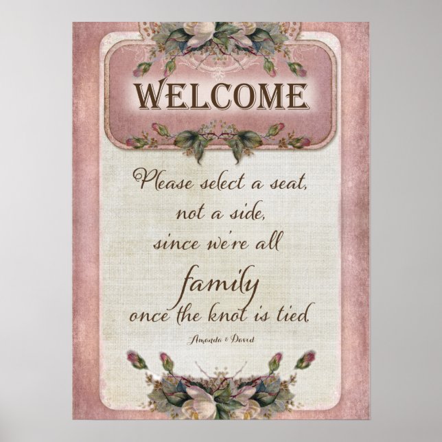 Poster Jolie cérémonie Mariage Siège Bienvenue à la famil (Devant)