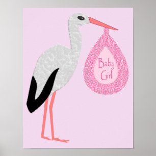Poster Jolie chatte rose bébé fille Stork